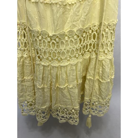 Free People Cruel Intentions Ruffle Mini Dress Women’s 0 Yellow Crochet Cut Out - Picture 3 of 9
